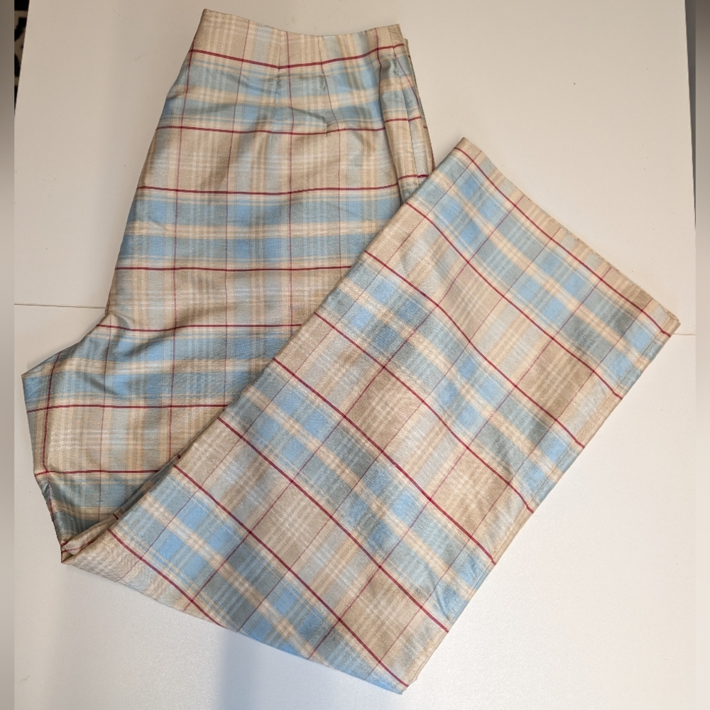 I.N.C. Internation Concepts Vintage 100% Silk Ankle Length Plaid Pants Size 10